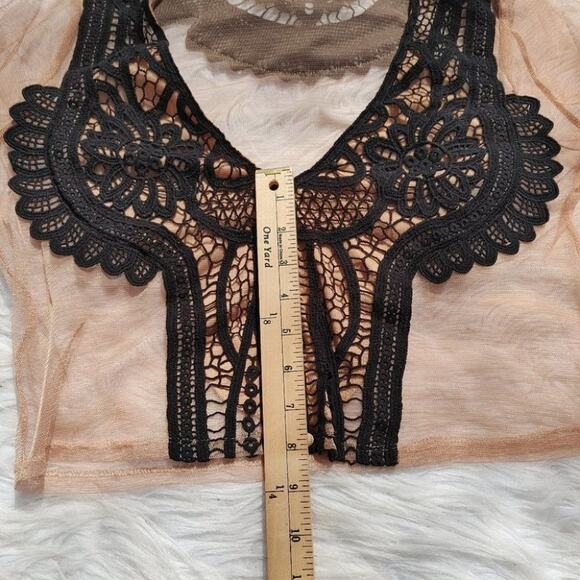 Forever 21 Size Small S Sheer Light Carmel Brown Black Cropped Crochet Festival - Picture 7 of 16